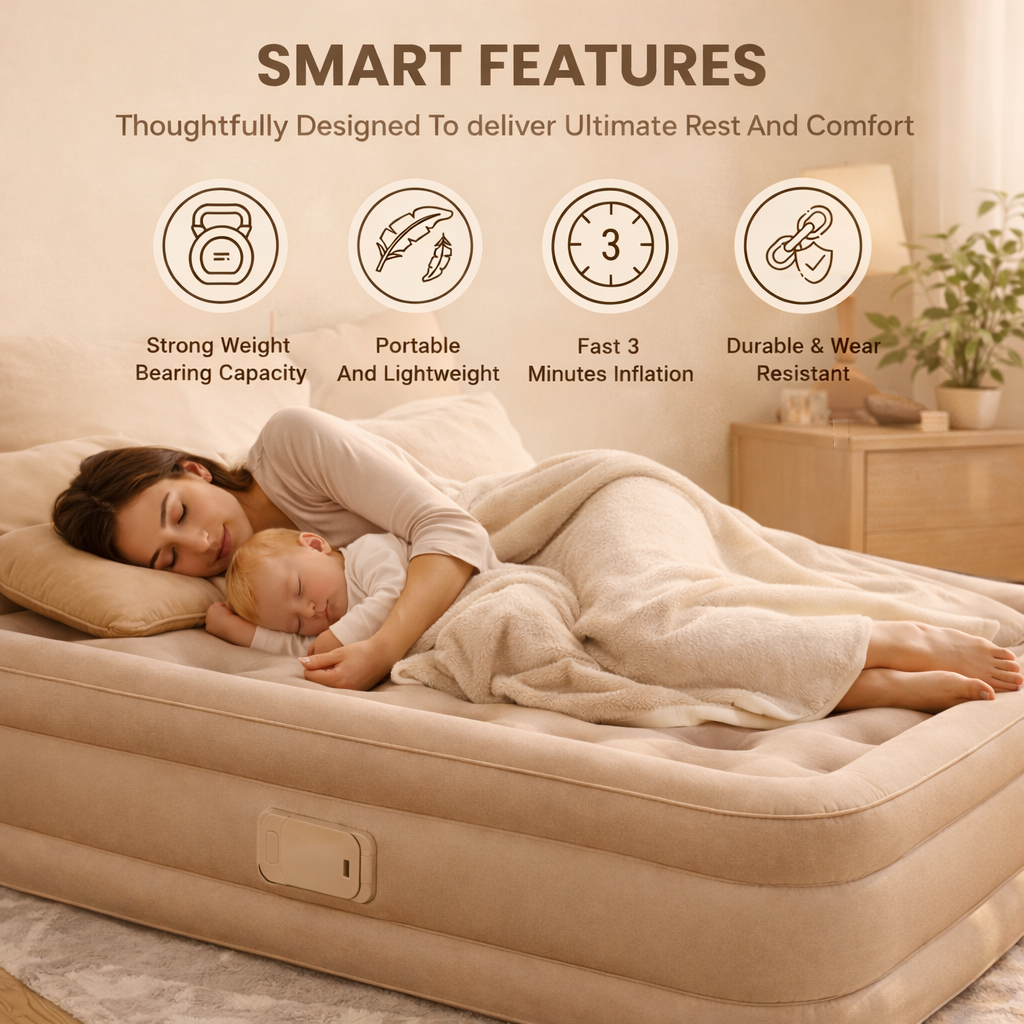 Inflatable Air Bed Mattress with Built-in Pump