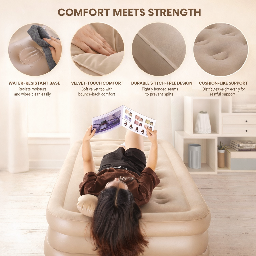 Inflatable Air Bed Mattress with Built-in Pump