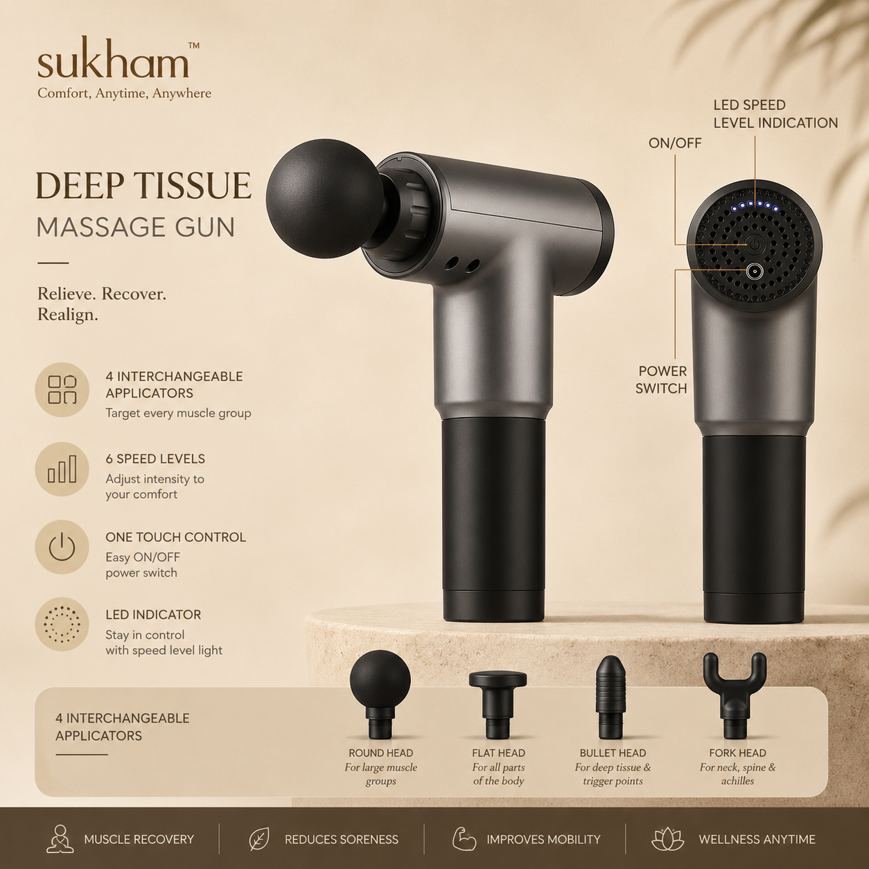 Deep Tissue Massage Gun for Body Pain Relief | Powerful Full Body Massage