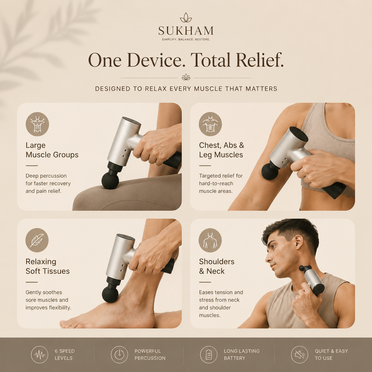 Deep Tissue Massage Gun for Body Pain Relief | Powerful Full Body Massage